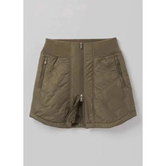 NWT Prana Esla Quilted Sherpa Mini Skirt Slate Green Puffer XL Zip Front Pockets - Picture 3 of 11